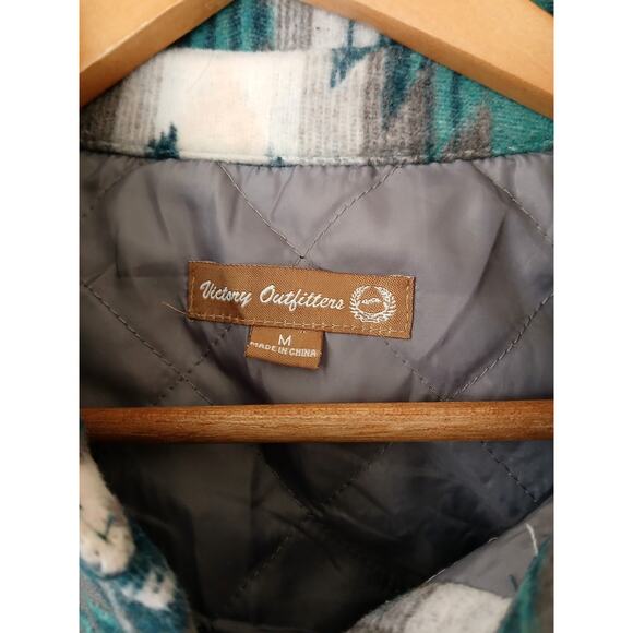 Victory Outfitters teal & gray thick flannel shacket quilted lining aztec print - Picture 3 of 7